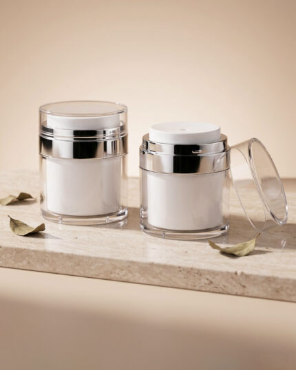 lamina Double-wall acrylic cosmetic cream jar with chrome collar