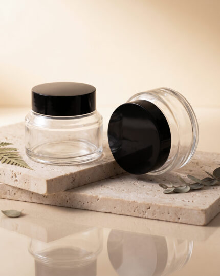 lamina Slant Transparent Glass Jar 50ml with Balck cap